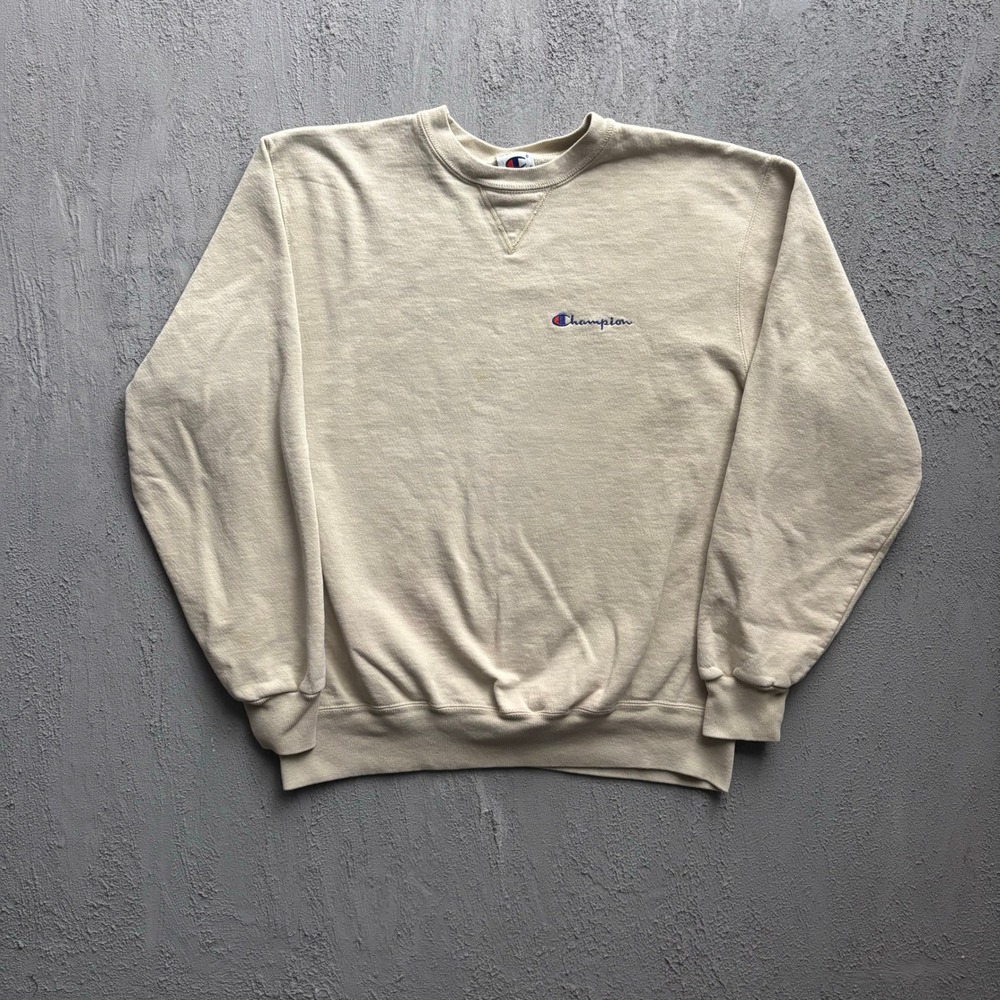 Vintage Champion Sweatshirt Mens Large Beige 90s